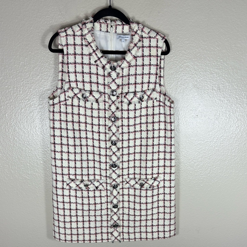 Veronica Beard White Tweed Mini Plaid Laurel Sleeveless Dress - Picture 4 of 10